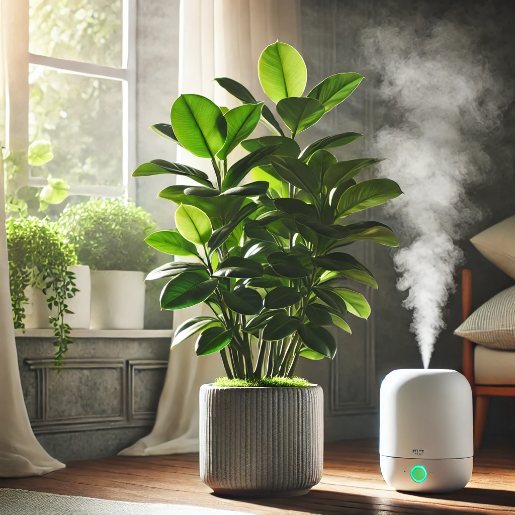 image of ficus in optimal care conditions – for example, a plant by the window with natural lighting and a humidifier