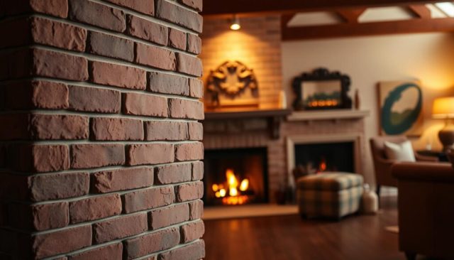 covering with a brick fireplace