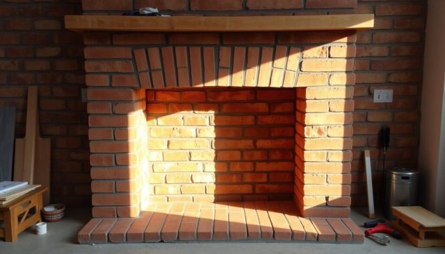 laying of the brick fireplace