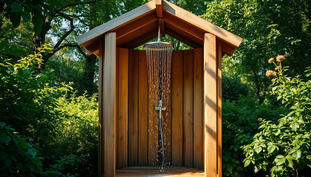 douche d'été en bois