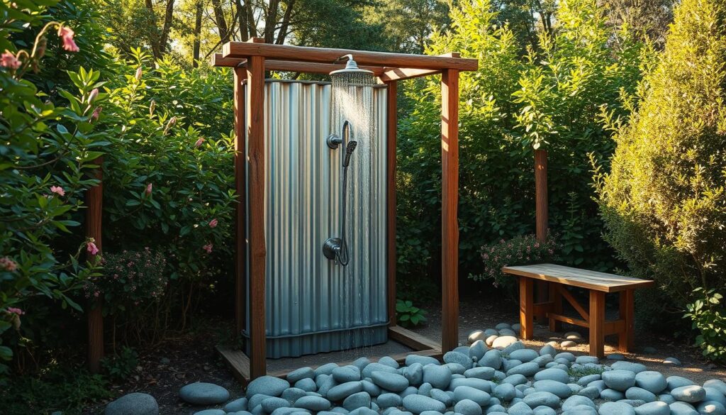 douche faite maison à l'extérieur